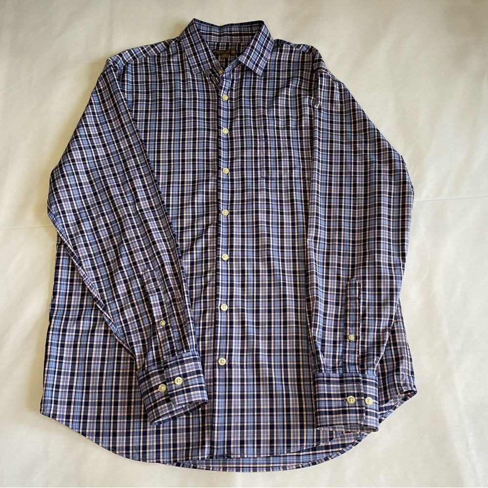 Peter Millar Summer Comfort Blue/Pink Plaid Check Long Sleeve Shirt Men's Large